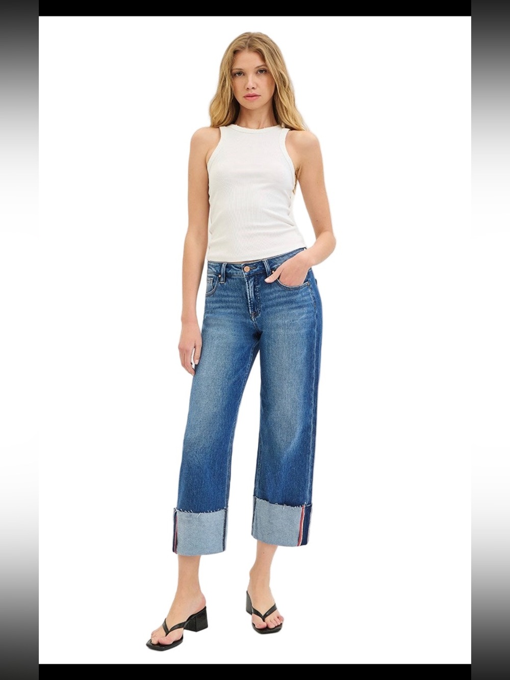 Classic High-Rise Wide Leg Cropped Jeans - Blue